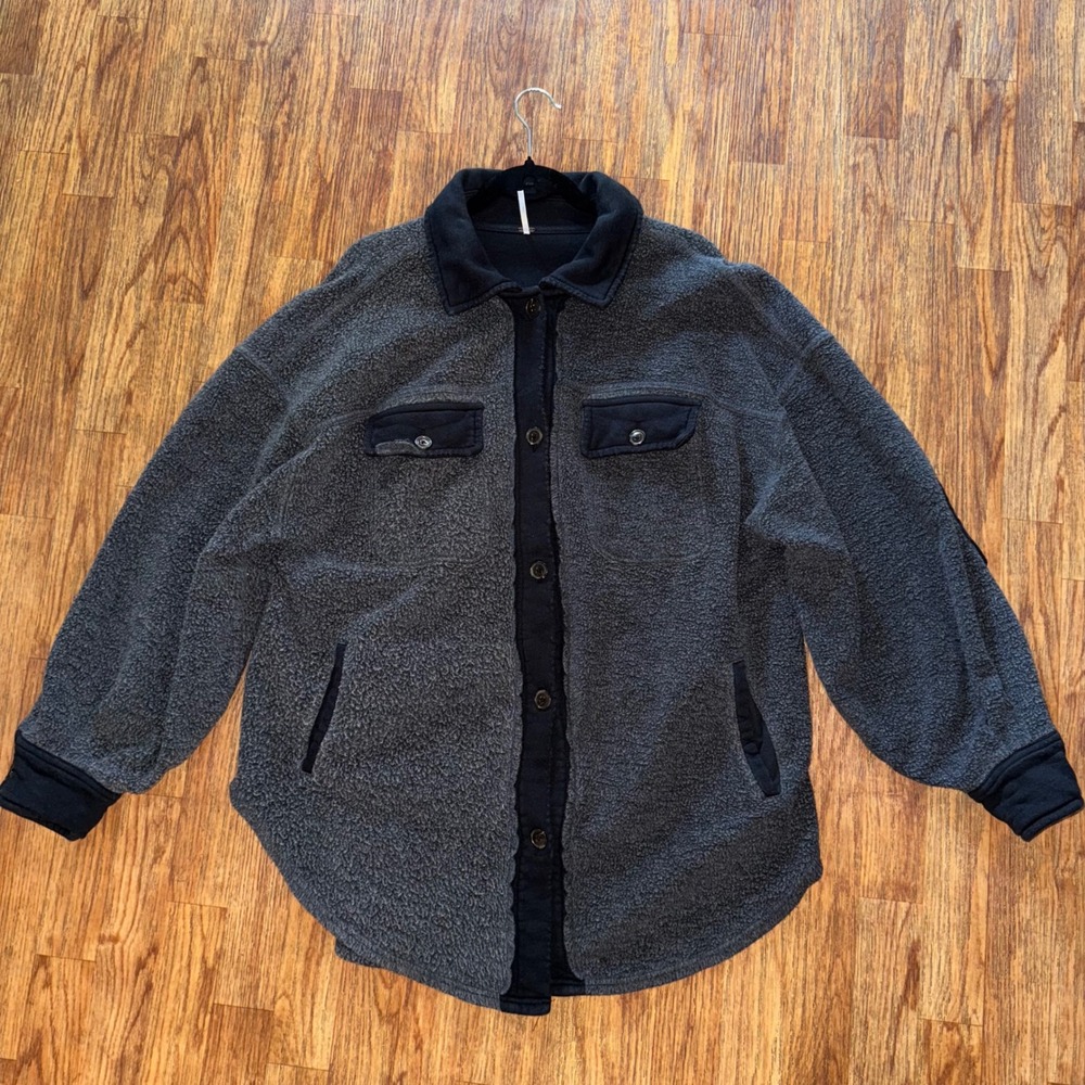 Free People Ruby Jacket Gray Button Front Utility Shacket Oversized Small
